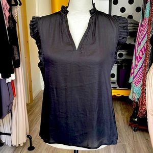 NWT Grade & Gather Ruffle Sleeve Top Blouse Tank Black